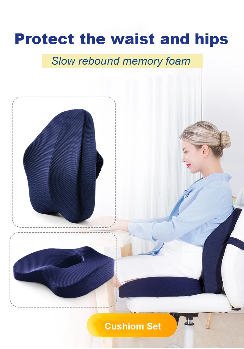 Memory Foam 2 Pcs Orthopedic Pillow Set Office Chair Cushion Coccyx Pad Car Seat Mats Hemorrhoid Vertebra Spine Protect Cushion