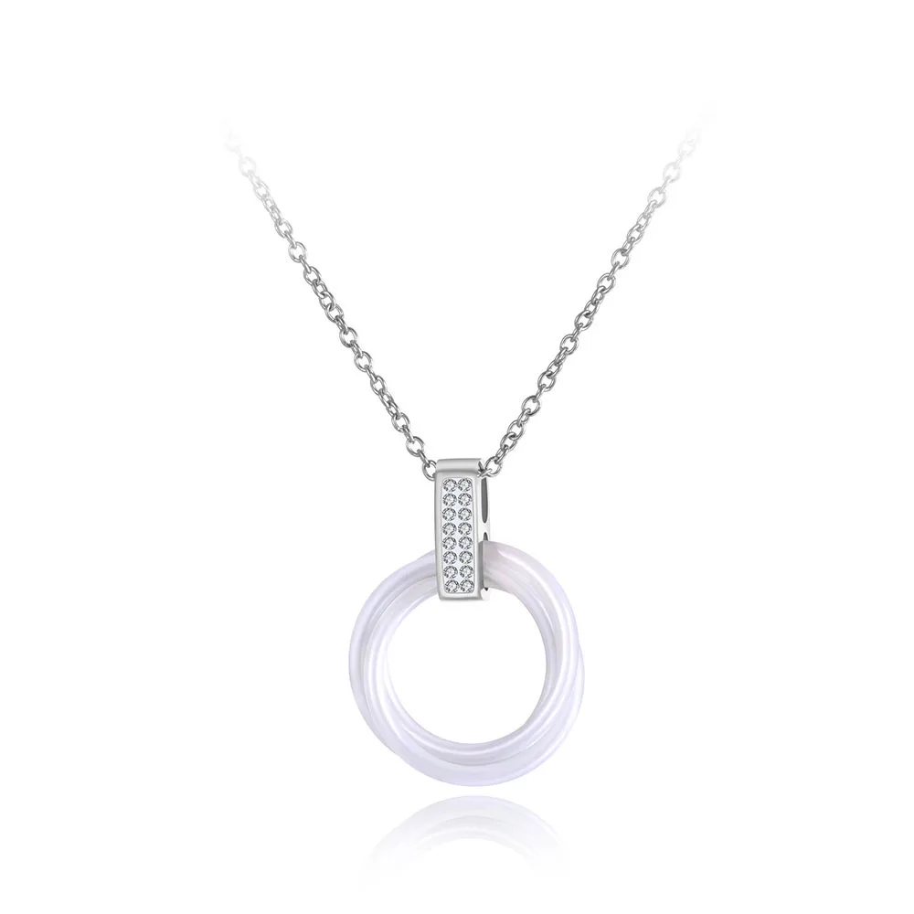 Lokaer, титановая нержавеющая сталь, черный/белый керамический Кристалл, подвеска, ожерелье s, ювелирное изделие, колье, свадебное ожерелье для женщин N19087 - Окраска металла: Steel White
