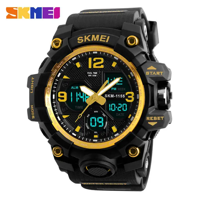 50 м для плавания водонепроницаемые часы SKMEI G стиль цифровые часы мужские спортивные часы армейские военные наручные часы Saat шок сопротивление часы кварцевые - Цвет: yellow