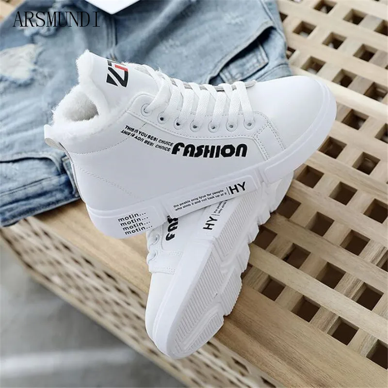 

ARSMUNDI Casual Shoes Winter Women Sneakers Fashion Graffiti Casual Women Shoes Breathable Flats Warm Plush Women Shoes M289