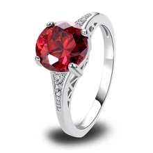 Art Deco Trendy Round Cut Red Cubic Ziconia Chic Fashion Silver Color Ring Size 6 7 8 9 10 11 12 New Romantic Love Style Jewelry