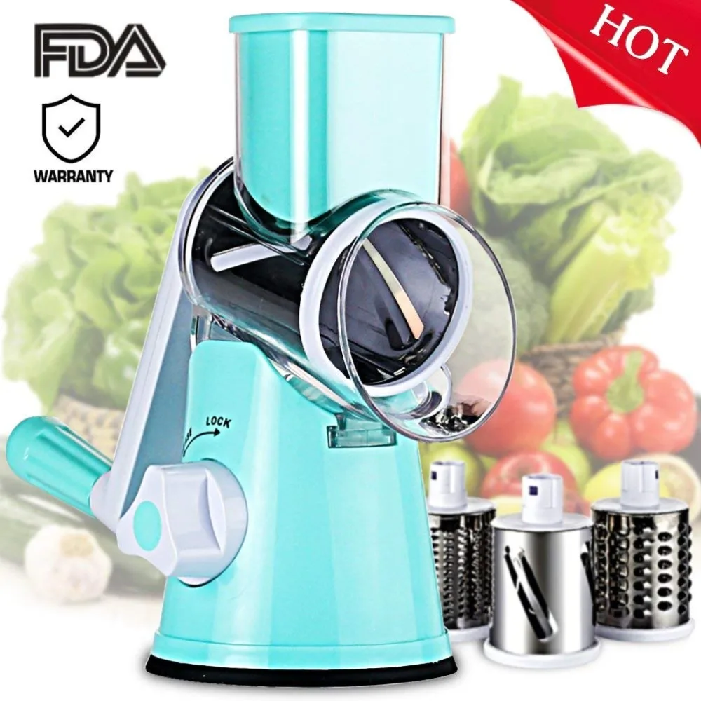 

Round Drum Mandoline Slicer Rotary Cheese Grater Manual Vegetable Slicer Veggie Potato Shredder Nut Chopper(Blue)