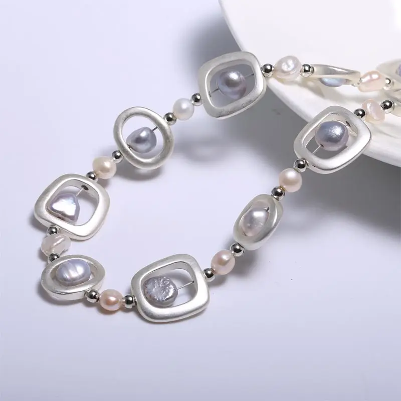 Please Both Parties Long Pearl Necklace Geometry Necklace Pearl 7-8 mm Diameter Personality Match