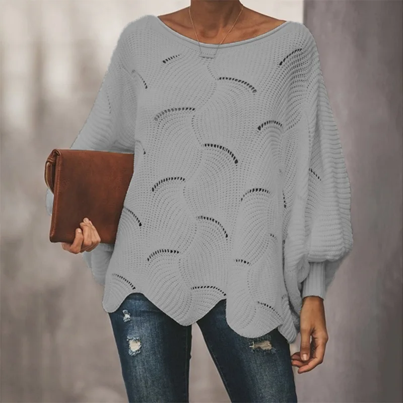 DANJEANER плюс размер женские тонкие пуловеры с круглым вырезом Свободные Выдалбливают трикотажные свитера модные рукава летучая мышь