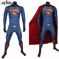 Ling Bultez High Quality New Arrive Muscle Shade Superman Costume With Cape 3D Logo Man Of Steel Supderman Spandex Suit Adult