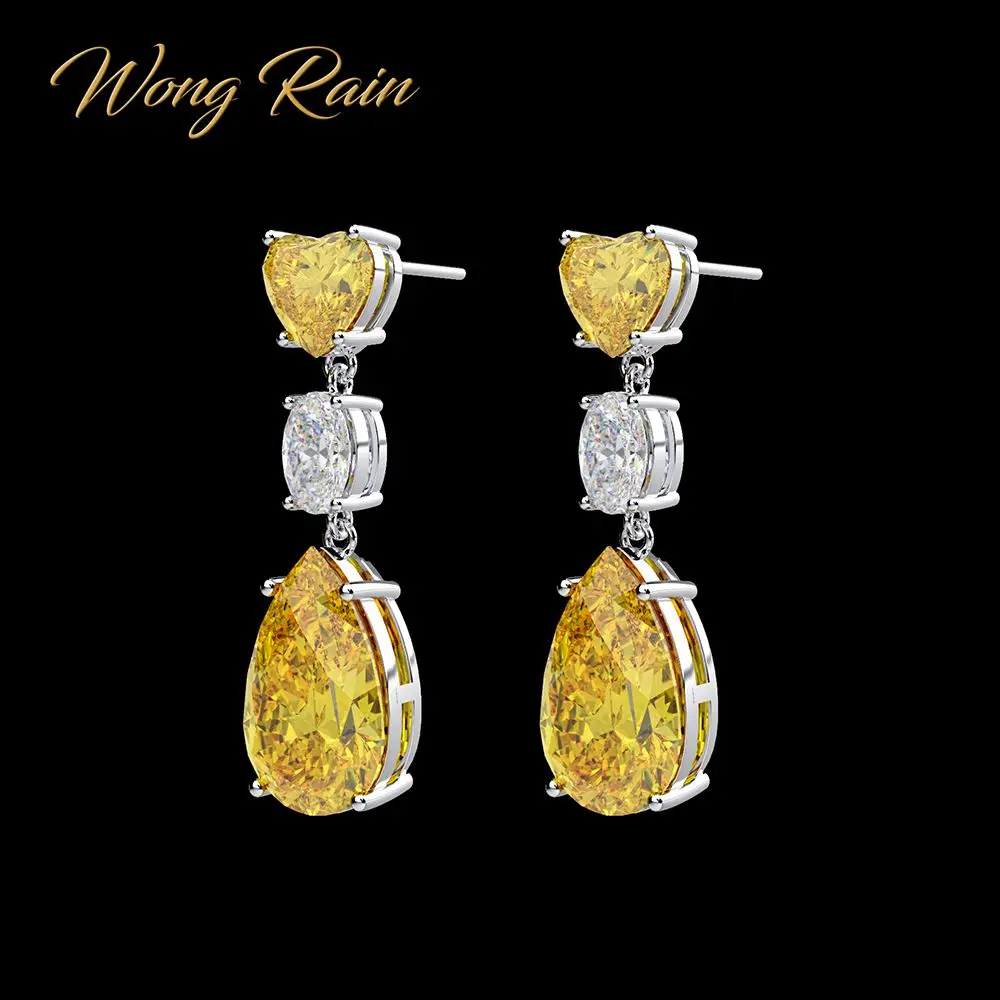 Wong Rain 100% 925 пробы серебряные серьги-подвески с муассанитом сапфиром цитрином и