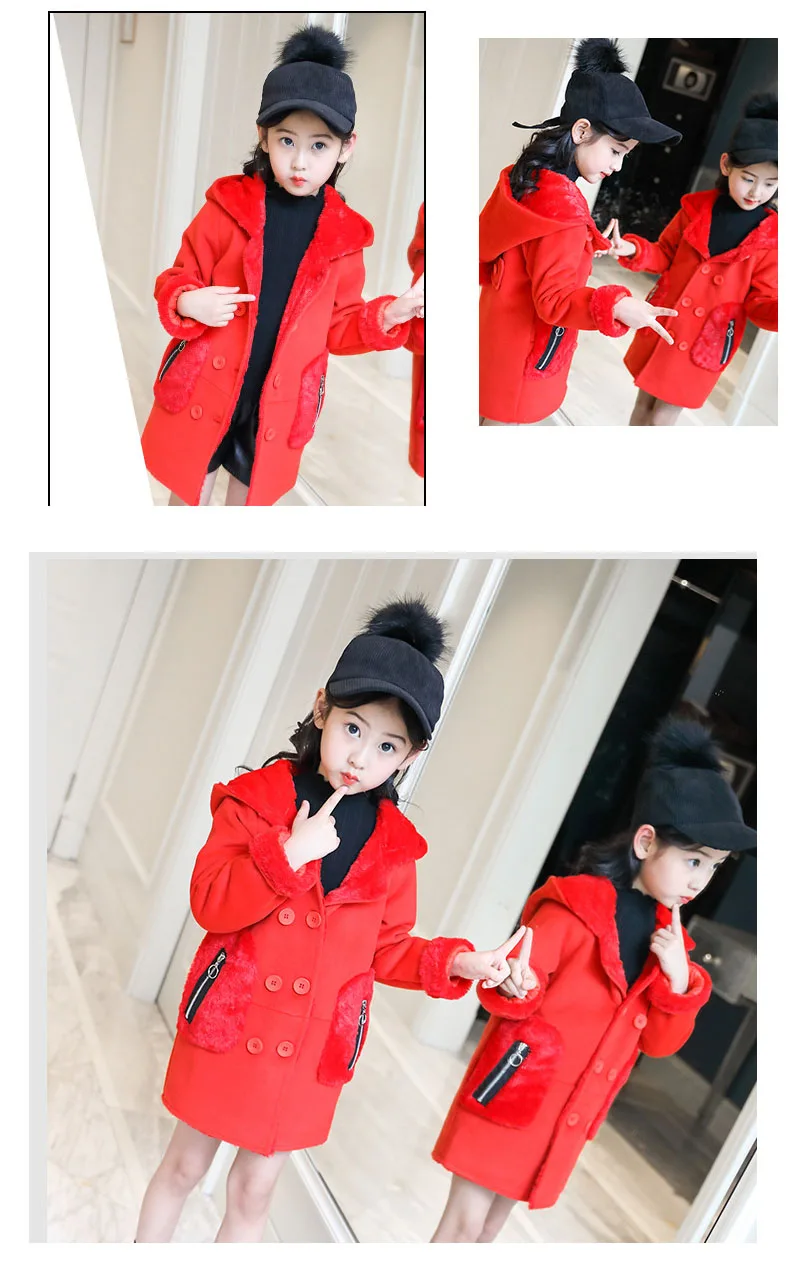 2018 new winter Children's outerwears clothing fleece coat baby big girls hooded woolen jackets for kids thick long warm coats  (7)
