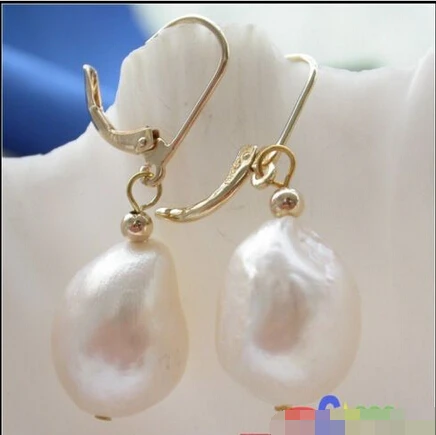 

FREE shipping> >>> p2225 16MM white BAROQUE FRESHWATER PEARL DANGLE EARRING