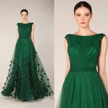 Изумрудно-зеленый, на выпускной вечерние платья с вырезом «Лодочка» платье из тюля с коротким рукавом с цветочным принтом вечерние платья