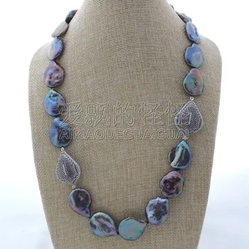 

N112904 23'' Black keshi Pearl CZ Connector Necklace