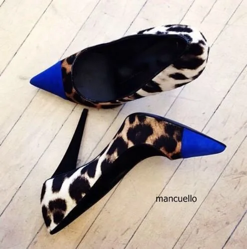 

Stylish Royalblue Matched Leopard Grain Thin High Heel Pumps Women Sexy Pointed Toe Heels Awesome Shoes Hot Selling