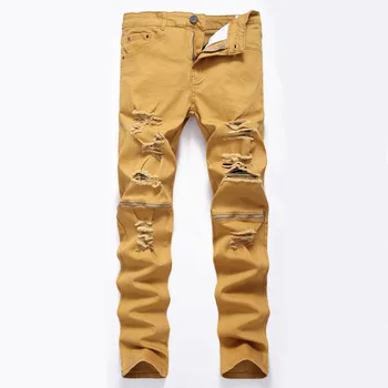 

2018 Men Spring Skinny Jeans Men Ripped Jeans for Mens Solid Distressed Hip Hop style plus size 27-42 straight pencil pants