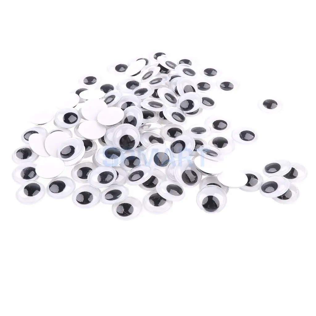 100 Pieces Black Mixed Wiggle Googly Eyes with Self-adhesive DIY Scrapbooking Crafts Toy DIY Animal Doll 8MM