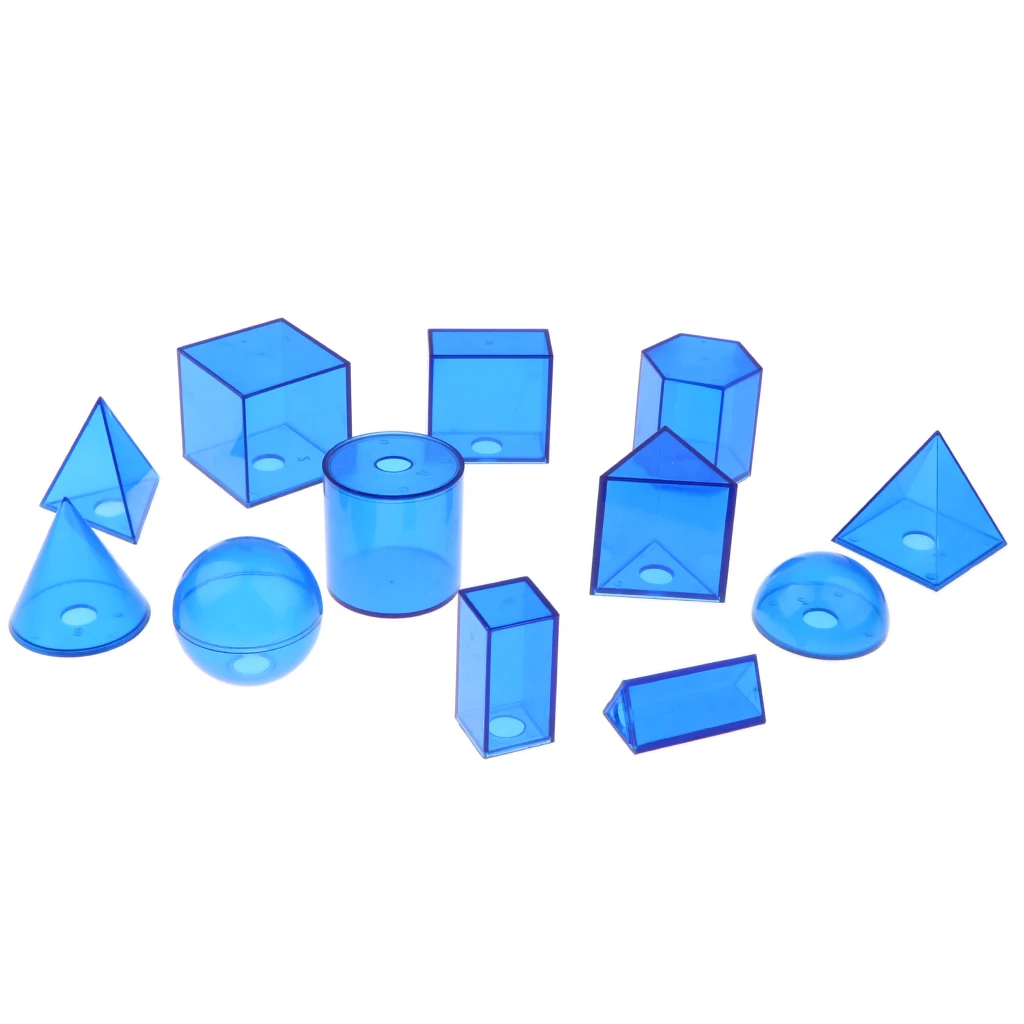 Pack of 12Pcs Plastic Geometric Solids - 3D Geometry Exploring Volume Shape Visual Aids Mathematics Math Educational Student Toy