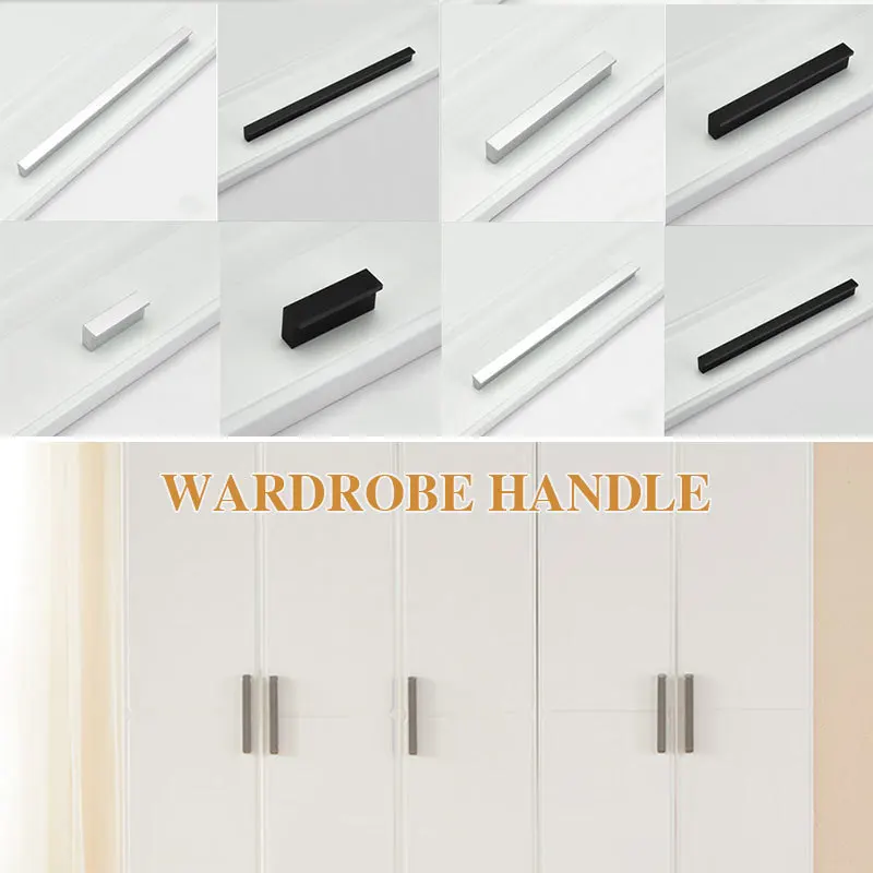 

1Pc Aluminium Alloy Wardrobe Door Handles 32mm/160mm/192mm/ 96mm/128mm Drawer Knobs Cabinet Door Handles Pulls Furniture Handle