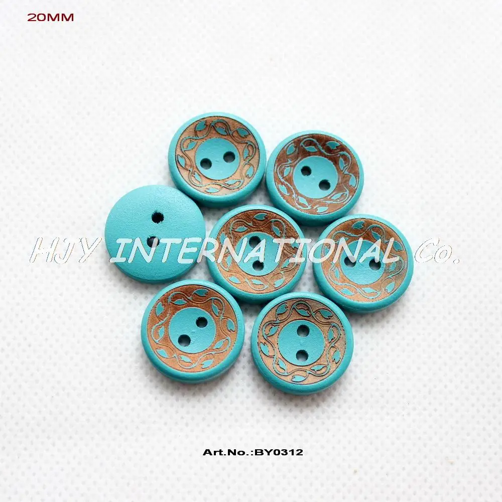 

(50pcs/lot) Round Wooden Sewing Buttons 2 Holes Blue Color Vintage Flower Engraved 20mm-BY0312