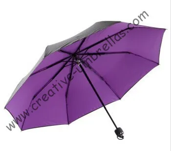 

Anti-rust umbrellas ,three fold, summer parasol,hand open,windproof,bag parasol,UV protecting,purple coating,pantone colour