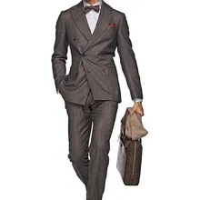Горячая шерсть ручная работа темно серый 2 шт. шесть кнопок широкий заостренный лацкан дешевые мужские костюмы