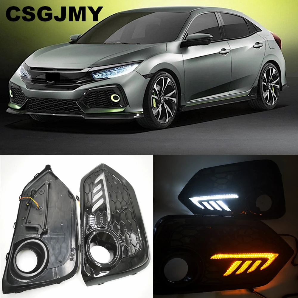 

2PCS For Honda CIVIC hatchback 2016 2017 2018 2019 Daytime Running Light LED DRL fog lamp Driving lights Yellow Turn Signal Lamp