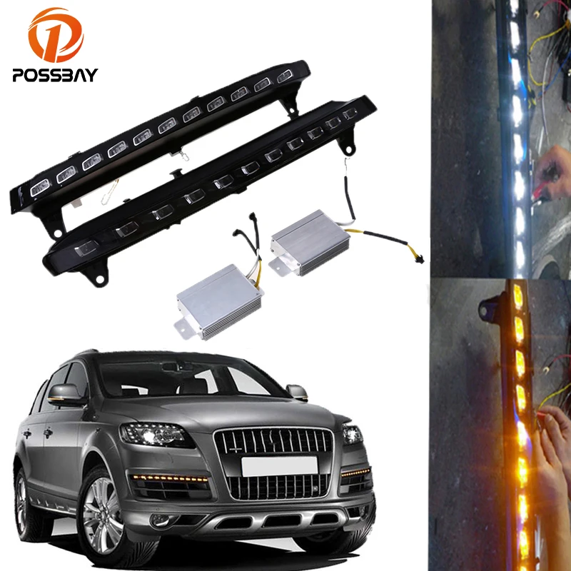 High Quality 2pcs For Audi Q7 2007 2009 Auto Car Daytime Running Lights White Yellow LED