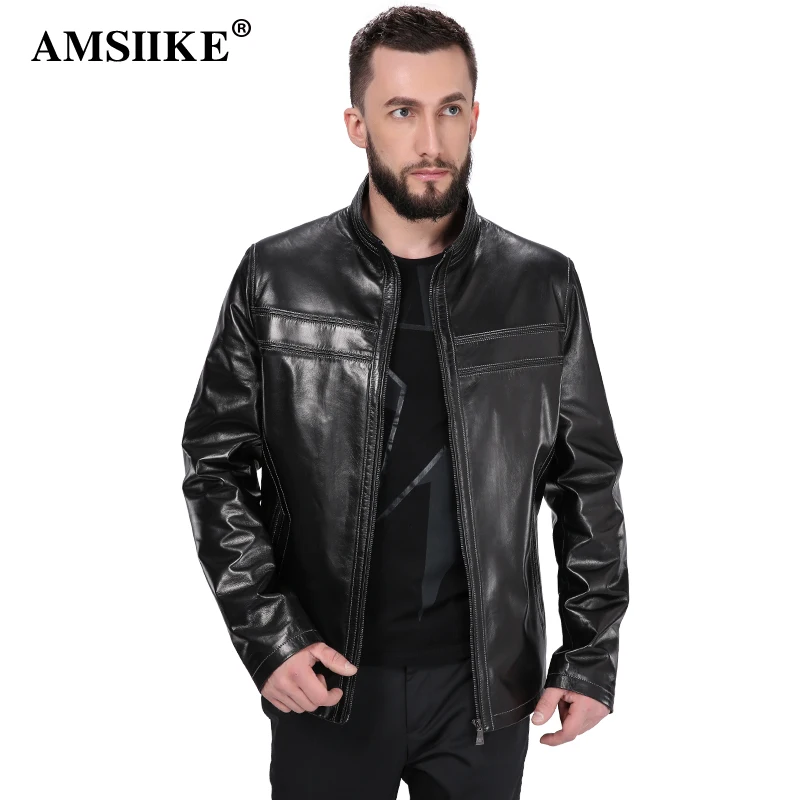 AMSIIKE 2017 Солидная мужская куртка из натуральной кожи A775|chaquetas|chaqueta menchaqueta leather |