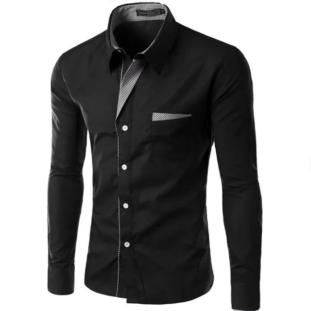 Горячая Распродажа, новая модная мужская рубашка Camisa Masculina с длинным рукавом, мужская приталенная дизайнерская официальная Повседневная брендовая мужская рубашка, размер M-4XL - Цвет: Черный