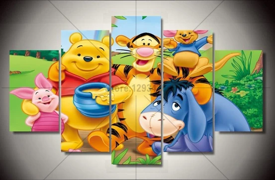 

Diamond embroidery cartoon diy 5d full diamond painting cross stitch Pooh family 5pcs mosaic square rhinestones needlework