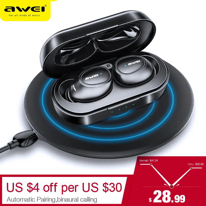 

Awei T6c Tws Bluetooth 5.0 Earphone True Wireless Earbuds 3d Stereo Headphone For Iphone Xiaomi Handsfree Headset With Dual Mic