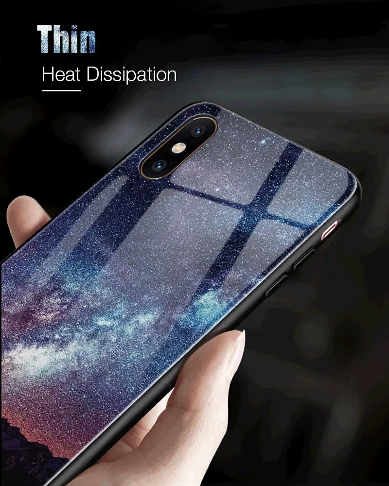 Hisomone Star Space Phone Case For iphone X Cute Patterned Tempered Glass Cover For iPhone 7 8 Plus 6 6S Soft Edge Silicone Capa