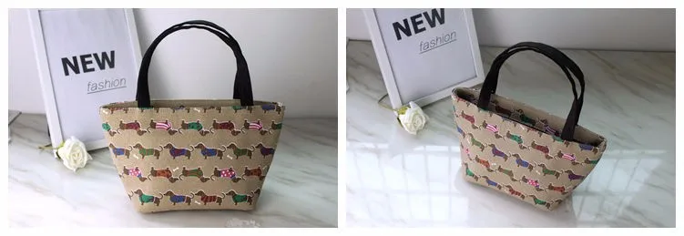 Dachshund Tote Cartoon Sausage Dog Pet Handbag Girl Casual Canvas Shoulder Bag for Women  Shopping Bag (28)