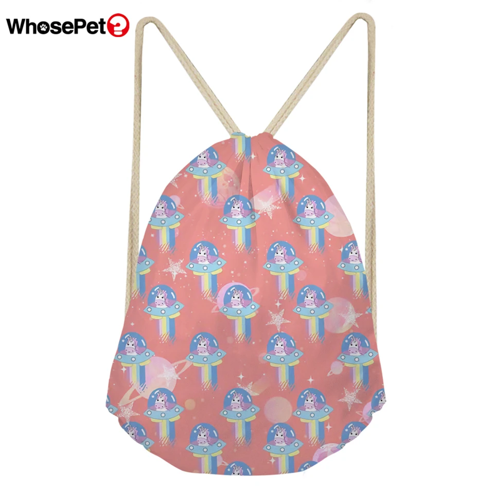 

WHOSEPET Cartoon Unicorn Horse Women Drawstring Bags Shoulder Backpack Female Rucksack Mochila Escolar Softback Shoes Pocket