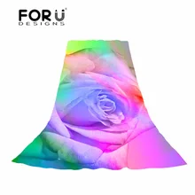 FORUDESIGNS 3D Rainbow Rose Printing Scarf Ladies Colorful Flower Pattern Slik Scarves Female Fashion Long Shawl for Party Dress rose bush pattern gossamer scarf