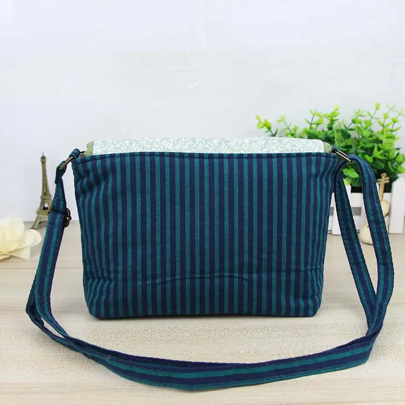 

High Quality Canvas Small Phone Bag Striped Crossbody Sweet Messenger Bag Women Girls Vintage Floral Flap Handbags AB@W3