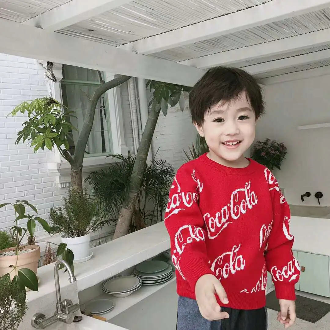 Новые осенние корейские модные повседневные жаккардовые шерстяные трикотажные свитера контрастного цвета для мальчиков и девочек