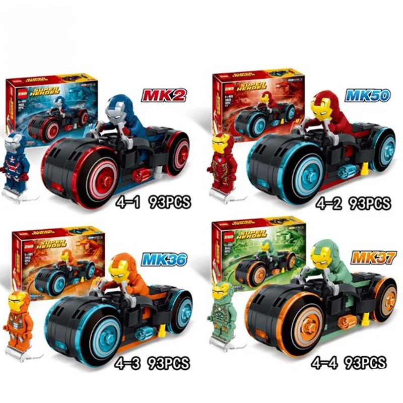 

4PCS/LOT Superheroes Avengers Legoings Marvel Avengers Super Heroes Iron Man Motorcycle Figures Building Blocks Bricks Toy