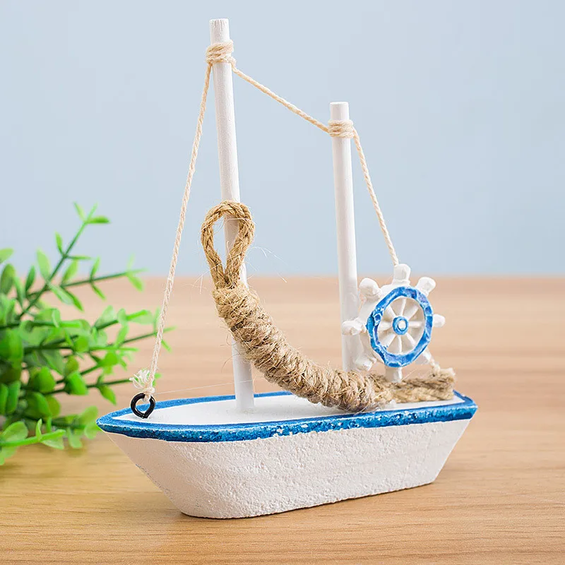 Mediterranean style 14cm boat sail model handmade creative home decoration  ornaments