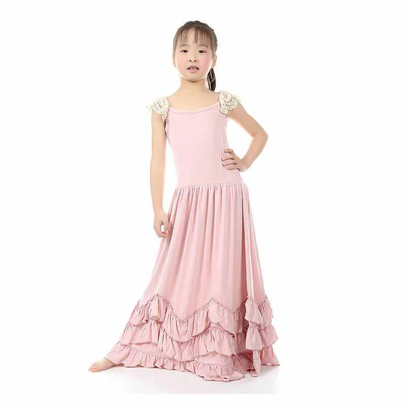 New Baby Girls Maxi Ruffles Pink Dress Lace Sleeve Candy ...