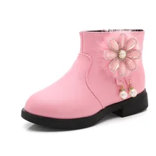 Autumn Winter Children's leather boots For Baby Girls Leisure short boot Flowers Warm plush Martin boots for children Autumn Winter Children's leather boots For Baby Girls Leisure short boot Flowers Warm plush Martin boots for children