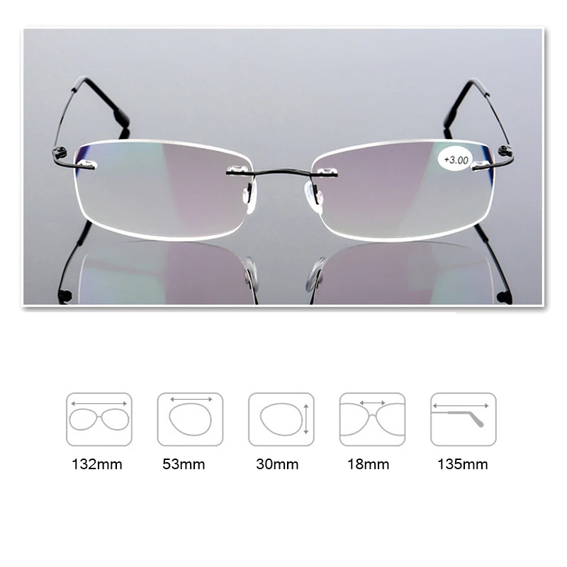 Складные очки для чтения без оправы мужские и женские памяти titanium пресбиопические очки+ 1,0+ 1,5+ 2,0+ 2,5+ 3,0+ 3,5+ 4,0 s3002