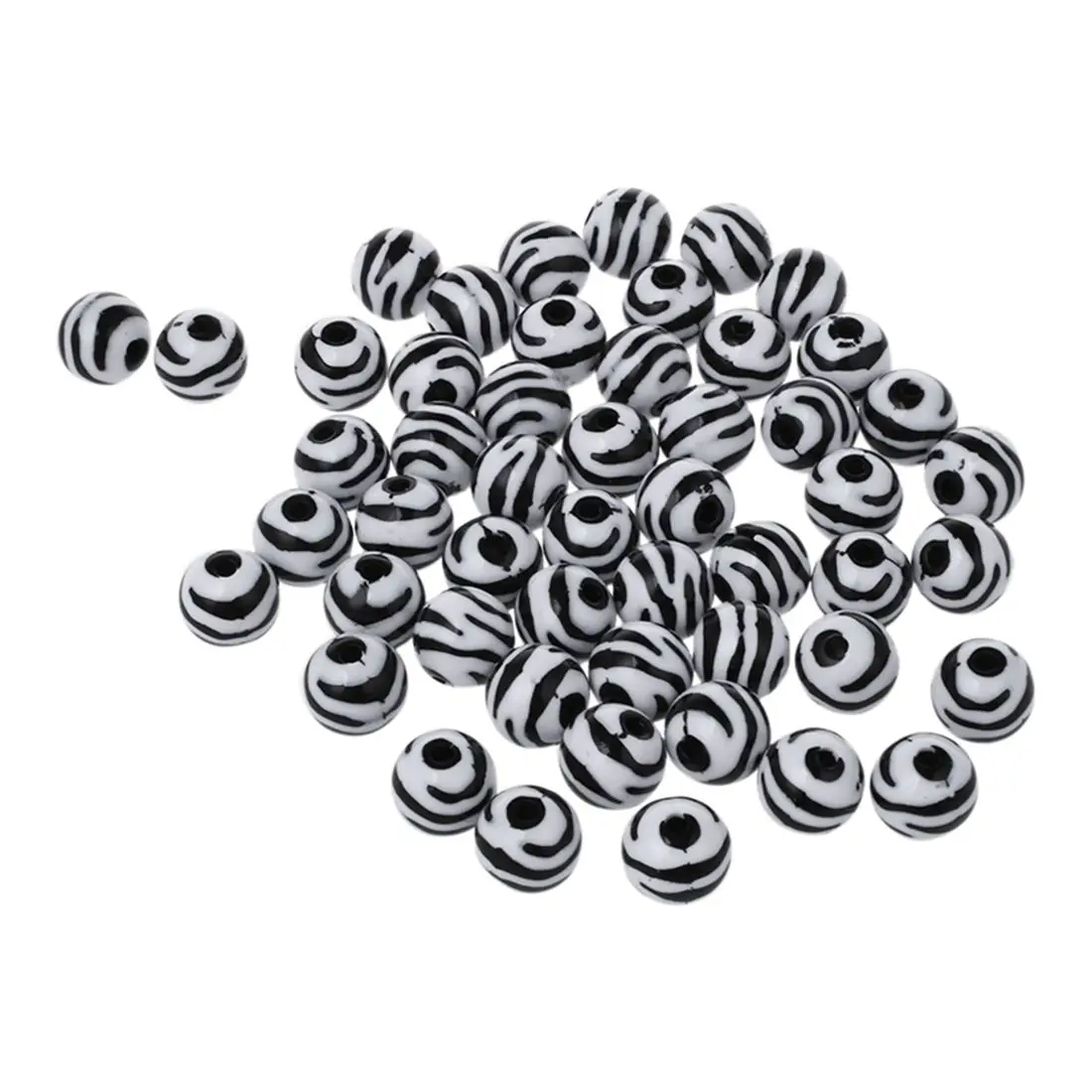 

50 Gift Zebra Striped Acrylic Spacer Round Beads 12mm black+white