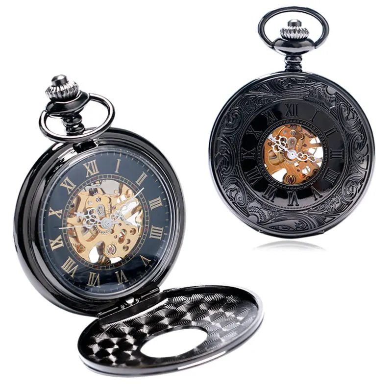 Новый стимпанк Ретро римские число кулон Механические карманные часы мужчины женщины с pin цепи P807C