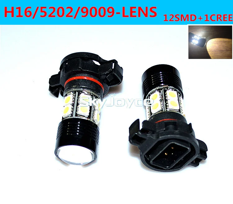 

Freeshipping 2X white H16 led fog lamp bulb 5202 9009 LED auto DRL DC12V 12SMD+1 LED car FOG LIGHT driving projector lens
