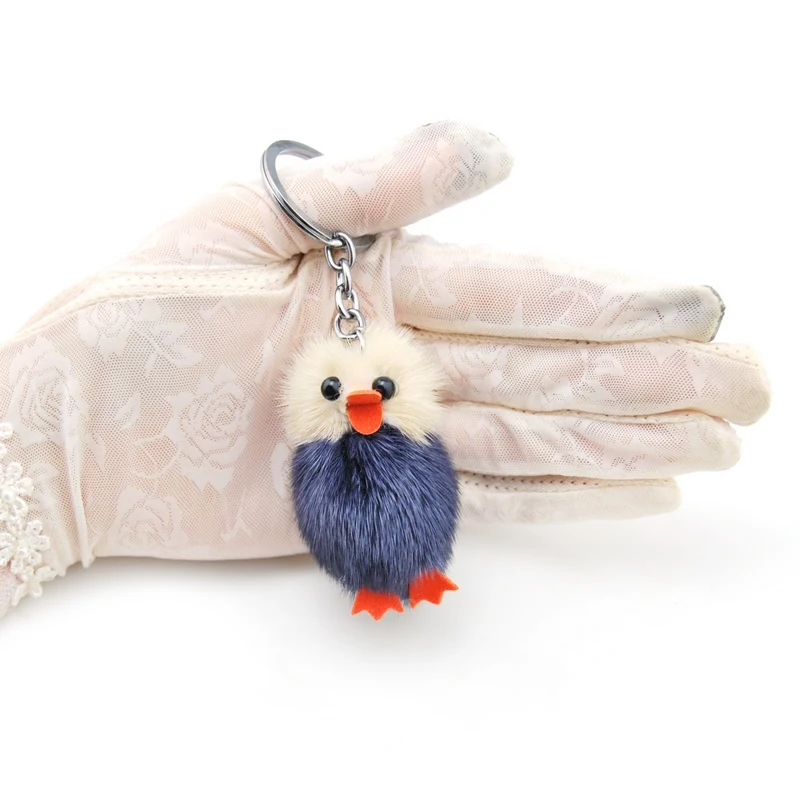 

Lovely Chicks Keychain Duck Cute Fluffy Key chain Genuine Mink Fur Pompom Key Ring Pom Pom Toy Doll Bag Charm Car Key Holder