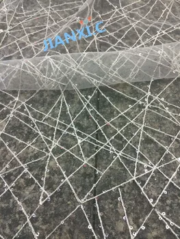 

top Quality embroidered French net Lace Fabric with sequins JIANXI.C-62403 for party dress