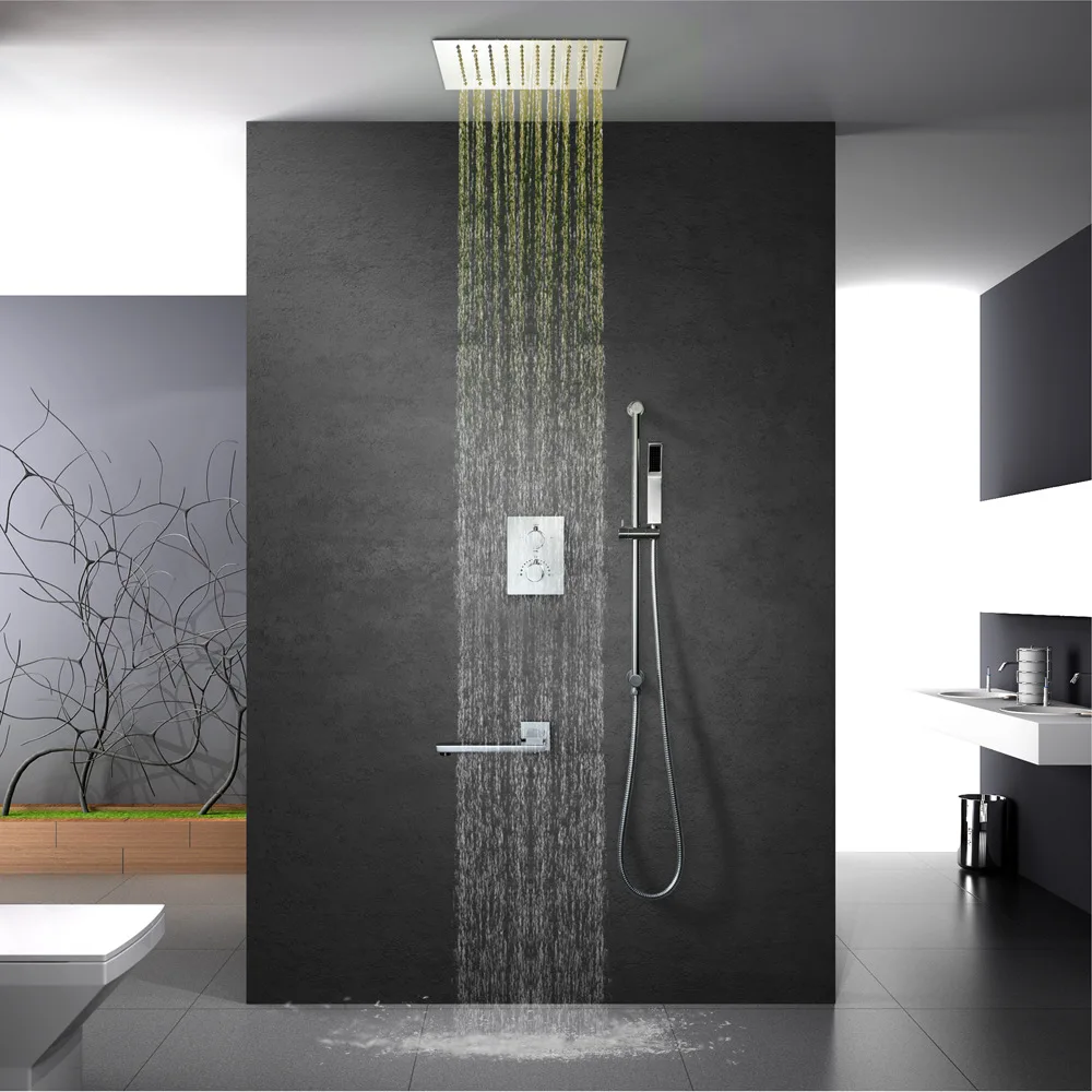 Thermostatic Shower Faucet Set 64 Colors LED Light Shower Head Rainfall 30cm Polished Shower Massage Bathroom Slide Bar Showers Thermostatic Shower Faucet Set 64 Colors LED Light Shower Head Rainfall 30cm Polished Shower Massage Bathroom Slide Bar Showers