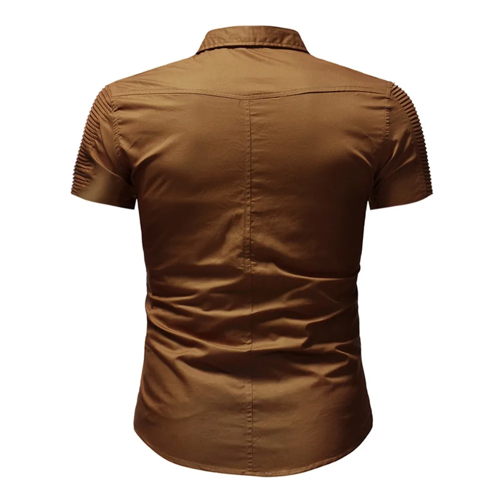 Для мужчин Летняя мода короткий рукав карман рубашки военные Повседневное Slim Fit Мужской джинсовая рубашка Топы черный XXL