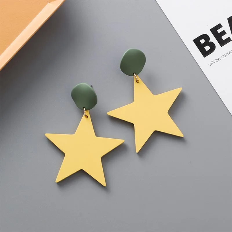 

Japanese Korean Sweet Irregular Five-pointed Star Drop Earrings Fashion Yellow Trendy for Women Girls Dangle Earring Jewelry