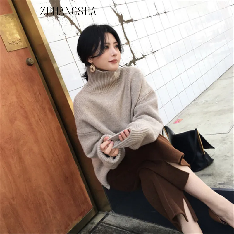 ZEHANGSEA-Autumn and winter pure cashmere sweater female 18 new loose high collar solid color pullover simple women's clothing ZEHANGSEA-Autumn and winter pure cashmere sweater female 18 new loose high collar solid color pullover simple women's clothing