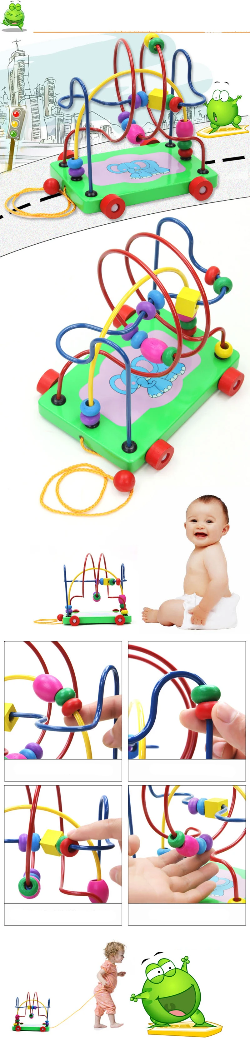 Новинка! Детские деревянные игрушки в виде слона с круглыми бусинами для раннего образования, подарки на день рождения