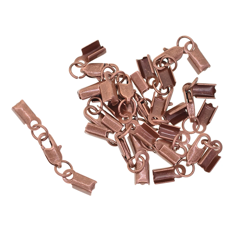 12 Sets Crimp Cord End Cap Clips Bail Tips Connector Findings with Lobster Clasp for Necklace Bracelet Jewelry Making